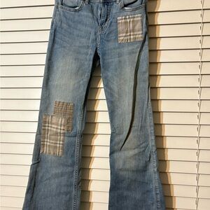 Abercrombie Kids Denim Jeans with Plaid Accents high rise flair 9/10 long girls